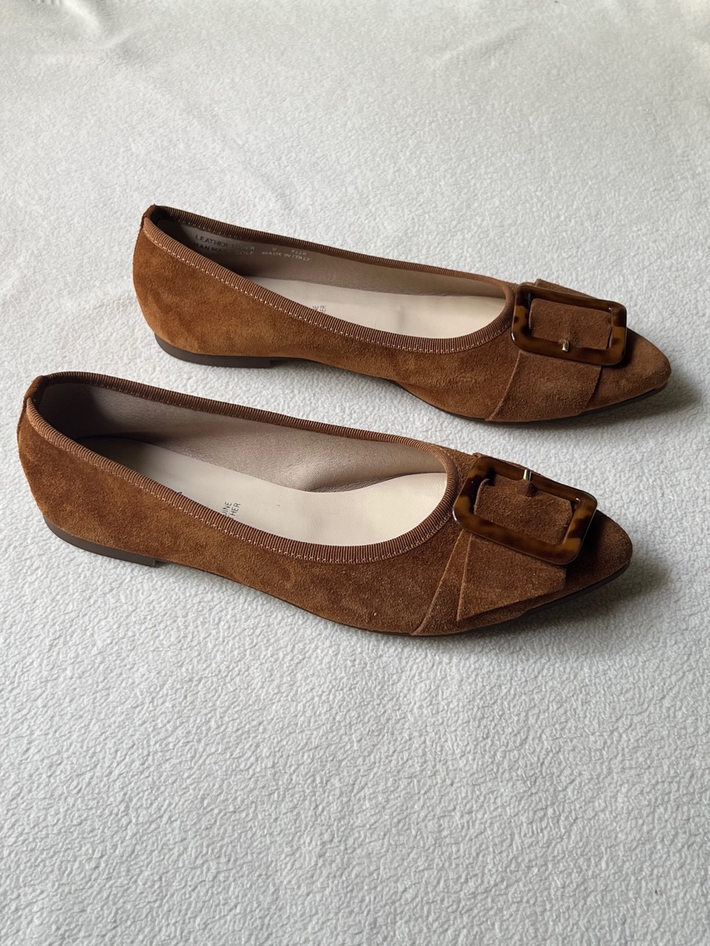 Avellini Italy Made Suede Leather Pointed Toe Flats Camel Buckle Size 40/ US 9